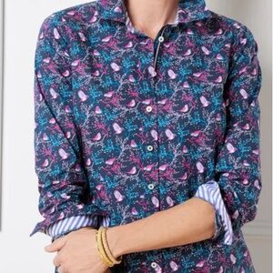 Talbots Bird Print Cotton Button Blouse
